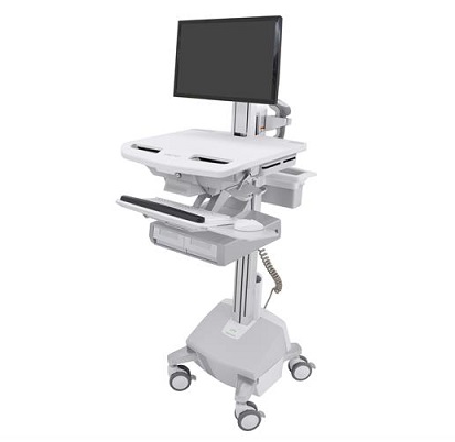 עגלה רפואית ניידת ישיבה-עמידה למחשב מקלדת ועכבר ארגוטרון Ergotron SV44-13A1-3 StyleView Cart with LCD Pivot SLA Powered 2 Drawers 2x1 UK Full-Featured Medical Cart